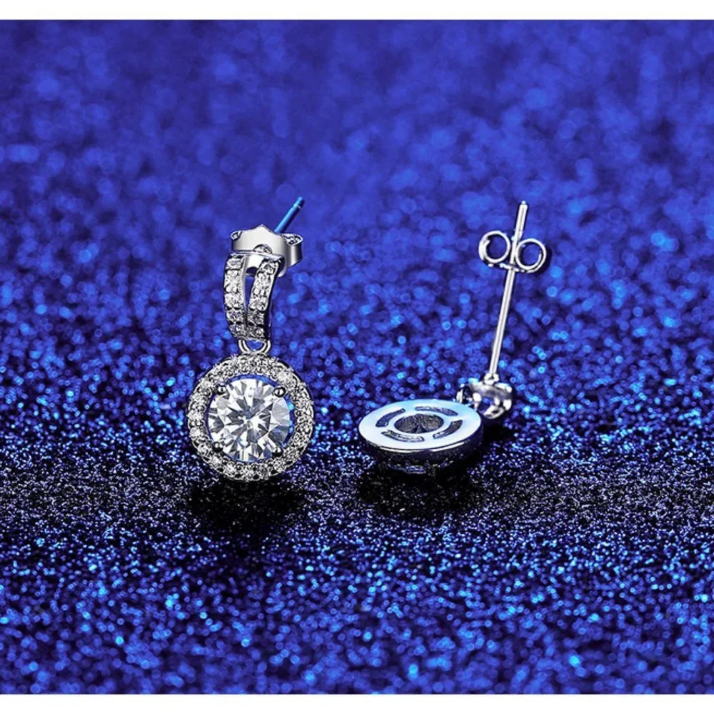 Certified 1ct. t.w. Diamond Moissanite Round Halo Earrings NEW L